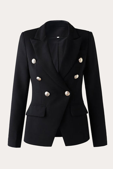 Blazer de fiesta negro de doble pecho Peak Lapel Women